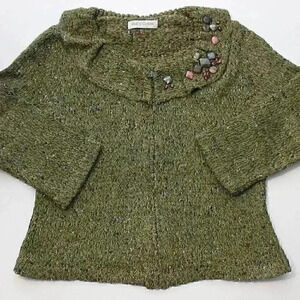 Vintage Ball of Cotton Small Marled Yarn Boho Hippie Beaded Cowl Neck Zip Jacket